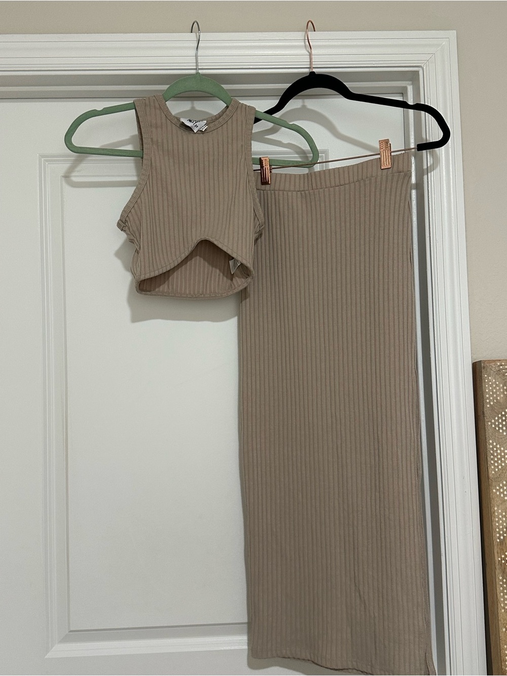 Princess Polly Ribbed Taupe Crop Top & Maxi Skirt Set